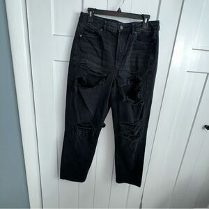 American Eagle Jeans Women's 10 Black Mom Jeans Black Denim Distressed